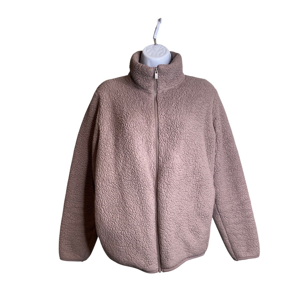 Uniqlo Womens Sherpa Fleece Teddy Zip Up Jacket Size M Layered Cozy Warm Soft